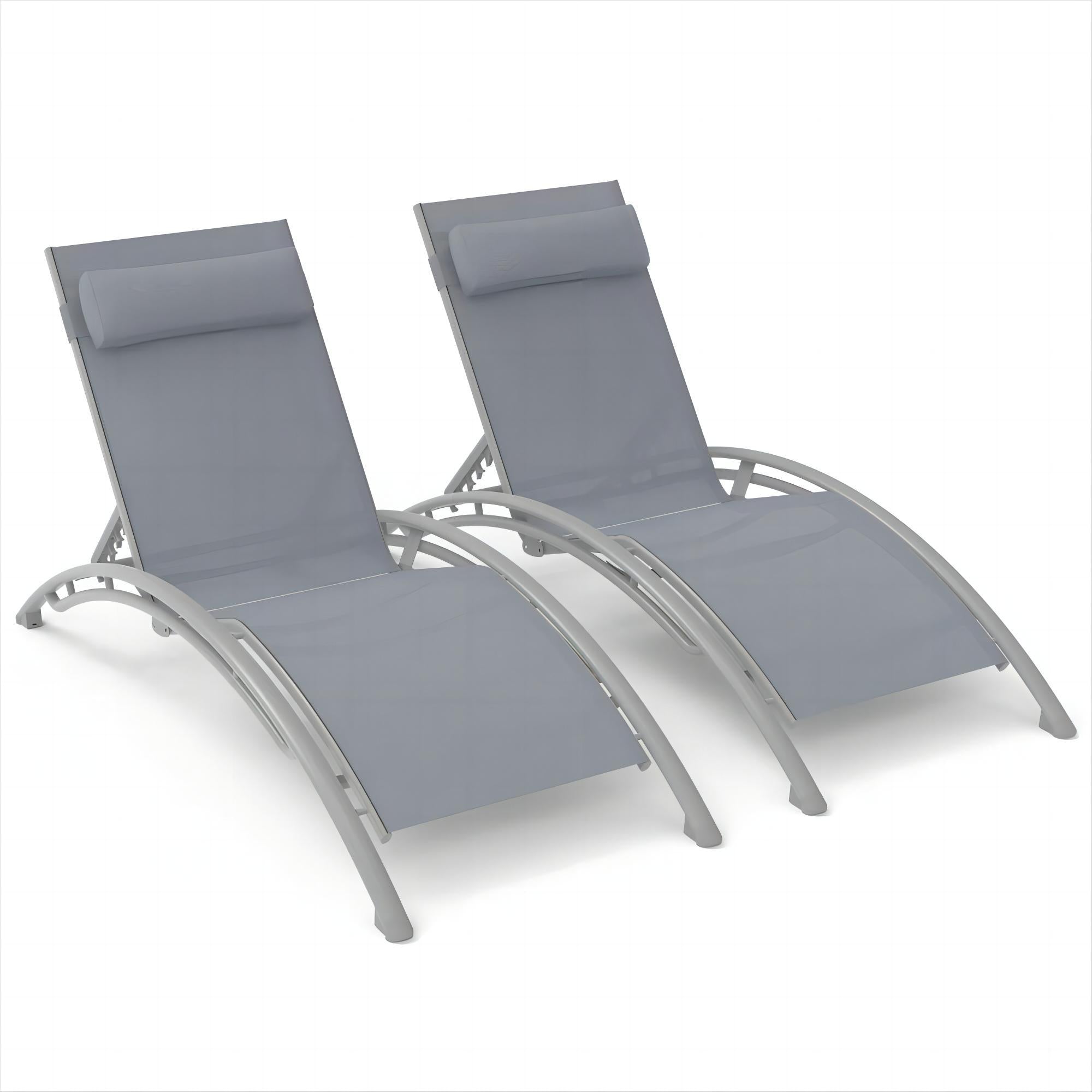 Outdoor Chaise Lounge Set of 2 Patio Recliner Chairs with Adjustable Backrest and Removable Pillow for Indoor&Outdoor Beach Pool Sunbathing Lawn (Gray, 2 Lounge Chairs) Doba as Pic